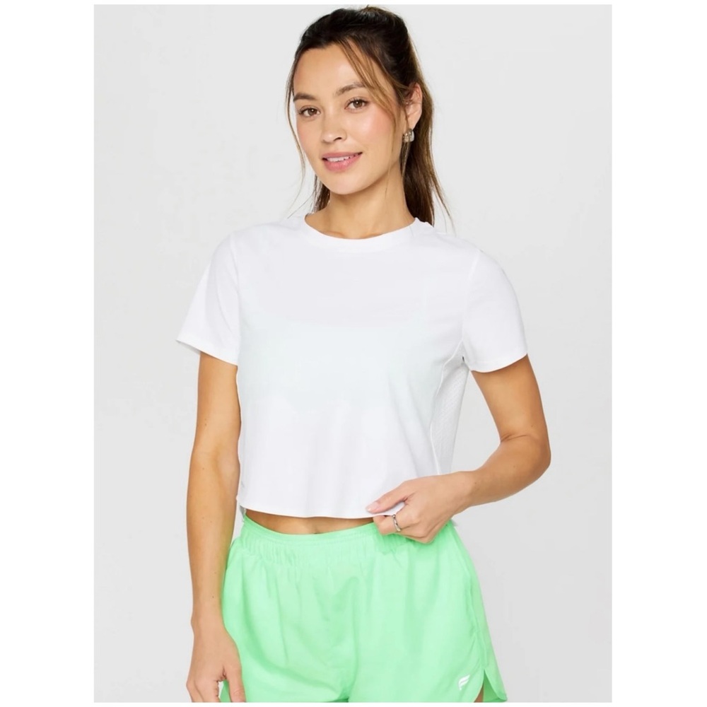 Fabletics White Short Sleeve Crop Top • Small